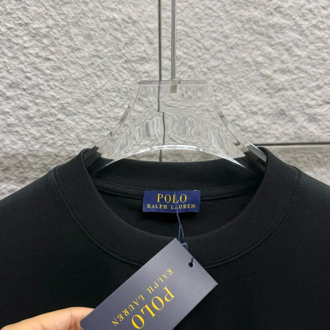 P150 Polo* Ralph Lauren 2025 spring and summer new style Classic pony embroidery Customized double yarn plain cotton fabric Short-sleeved T-shirt Uniform for men and women Color: black white light pink light blue Size: S (90-130 pounds) M (120-150 pounds) L (140-165 pounds) XL (160-180 pounds) XXL (180-210 pounds)